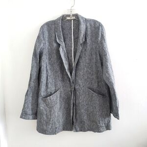 Mng Mango Linen Blend Gray Oversized Blazer Jacket